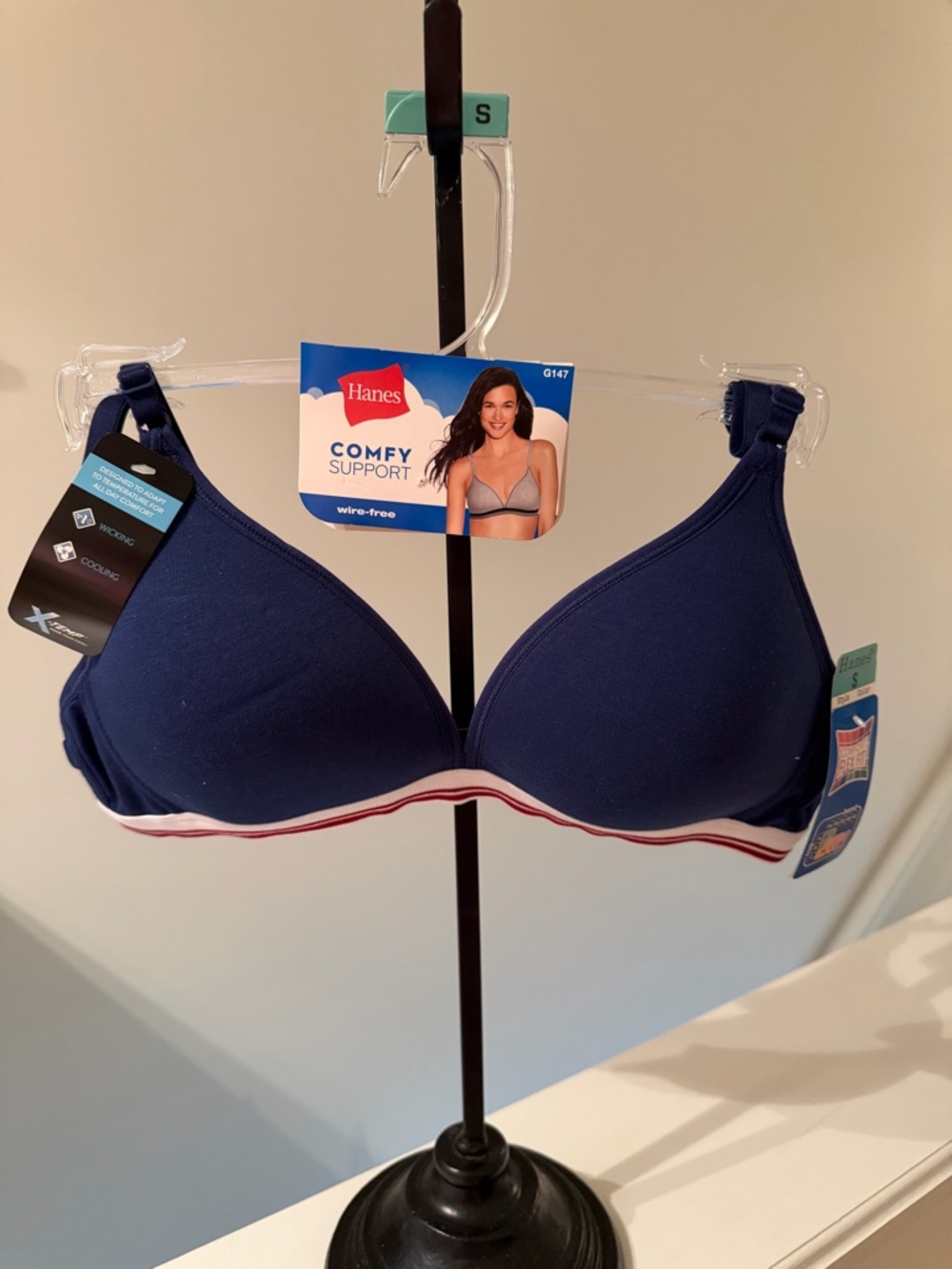 Hanes Navy Bra with Red and White Band Trim